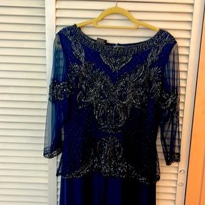 Pisarro Nights Bead Embellished Gown, Petrol Blue/Gun